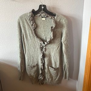 J. Crew cashmere and silk ruffle tunic cardigan